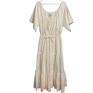 BURU White Eyelet Cotton Maxi Dress XL Cottagecore